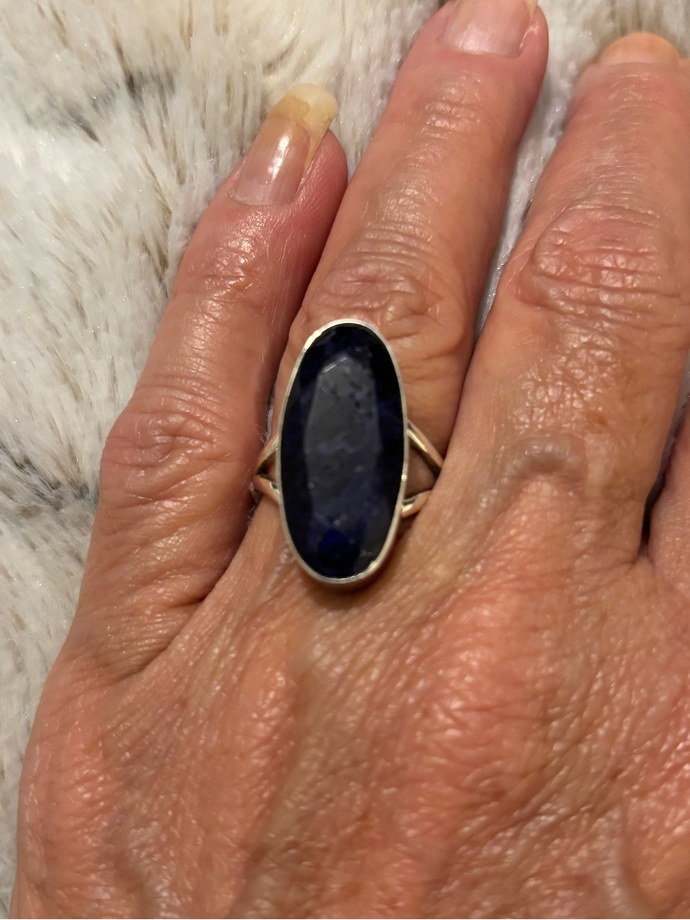 Sterling Silver Ring with Deep Blue Sapphire Stone Natural Gemstone